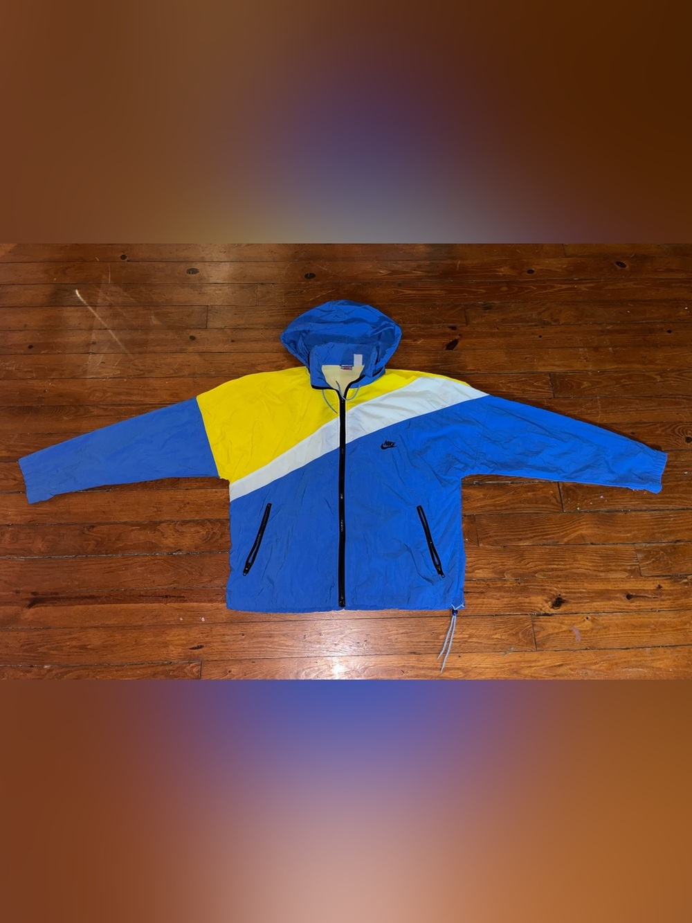Nike Blue, Yellow & White Colorblock Hooded Windbreaker